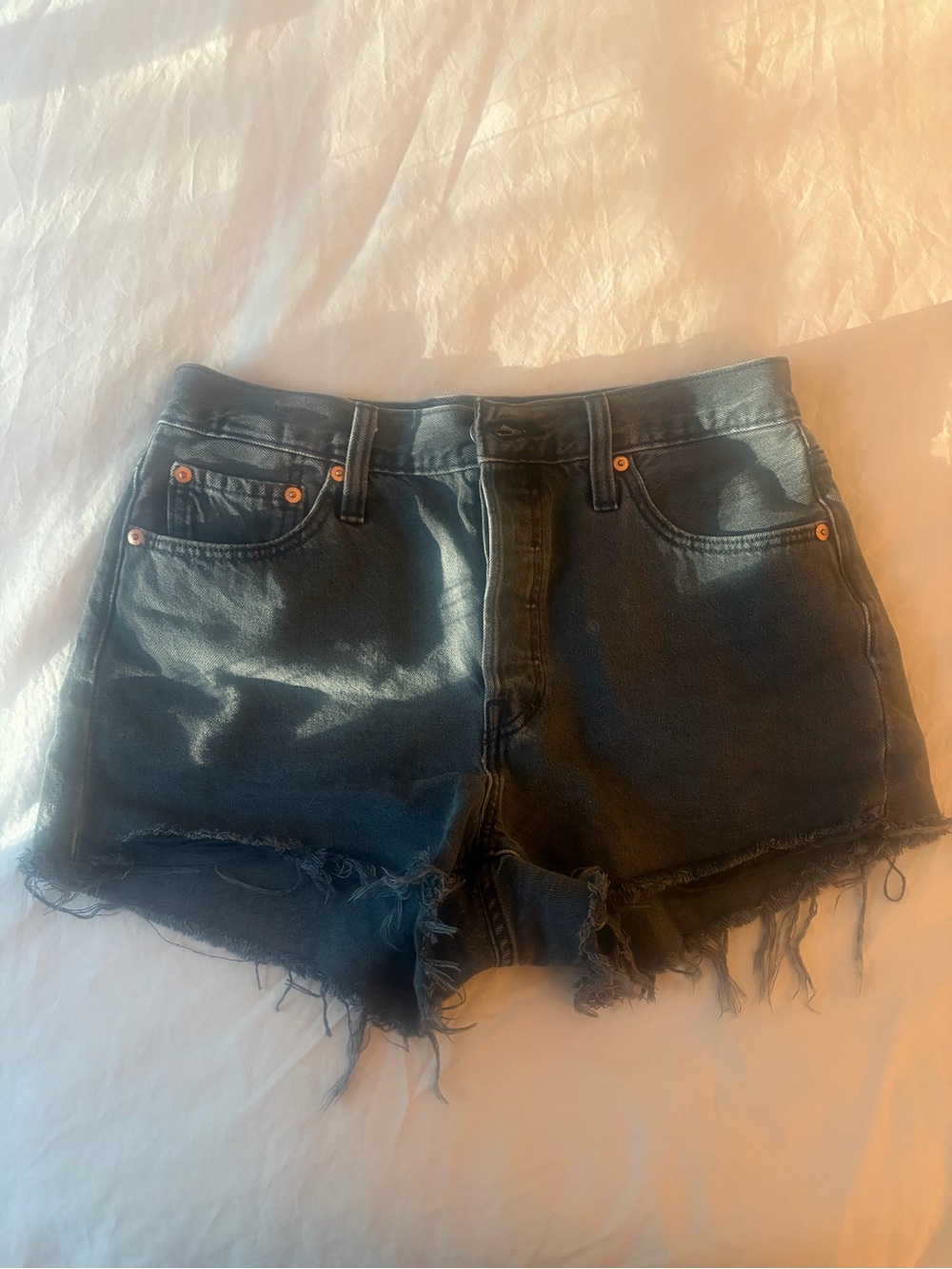 Levi's Black Distressed High Waist Cutoff Denim Shorts